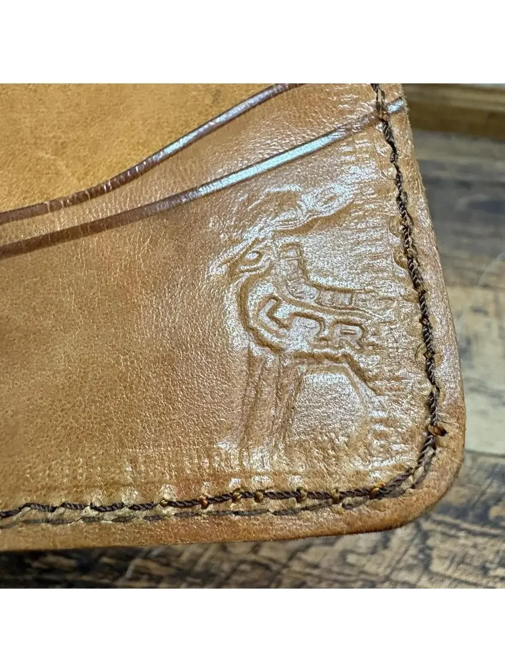 Vintage Ostrich Leather Men's Bifold Wallet w/Photo Folio Light Brown Handmade